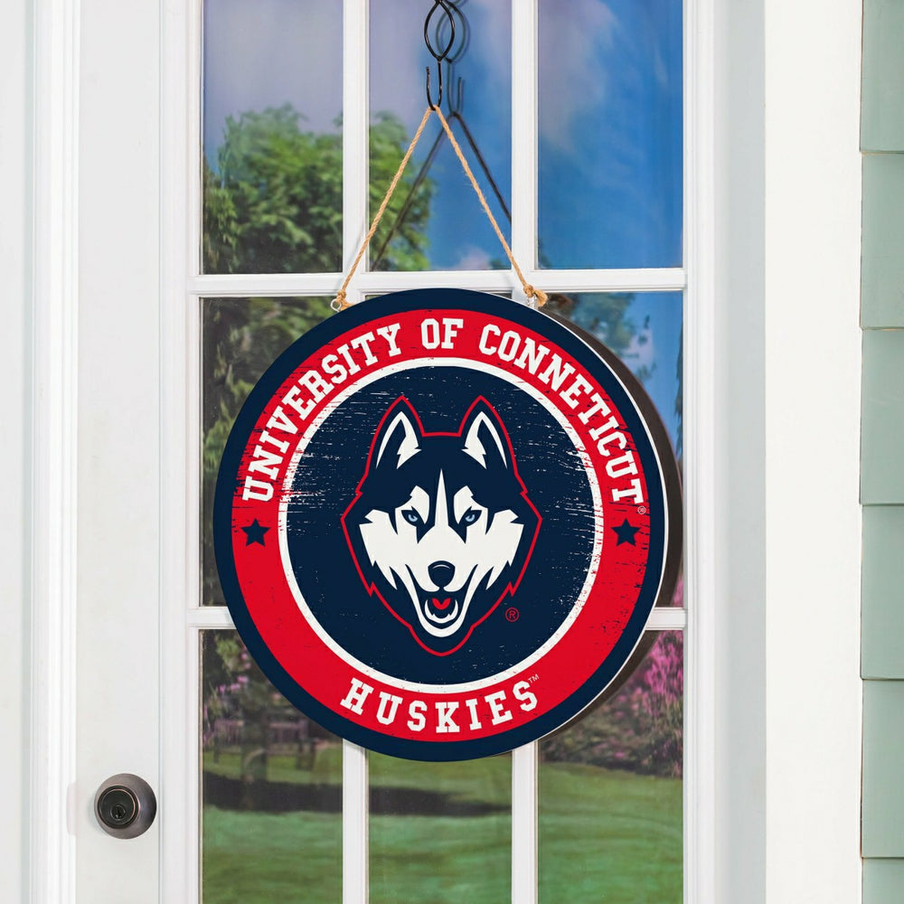 University of Connecticut Round Door Décor with Hanging Rope, 18x18, Collegiate, Home