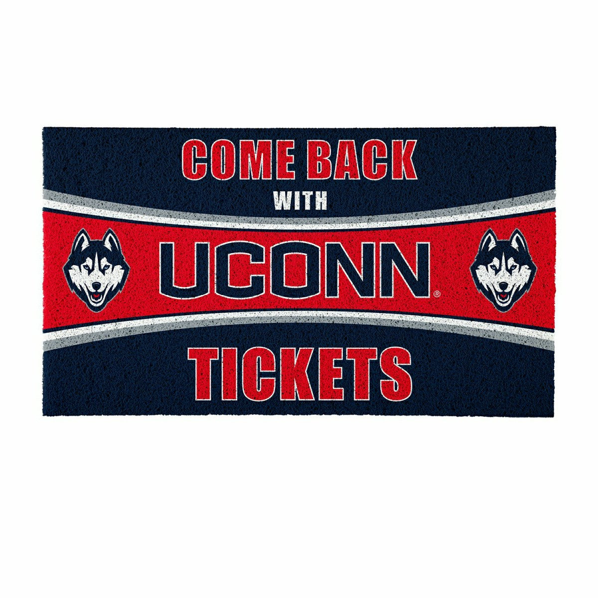 28" x 16" PVC Trapper Mat, Come Back with Tickets, Uconn, Collegiate