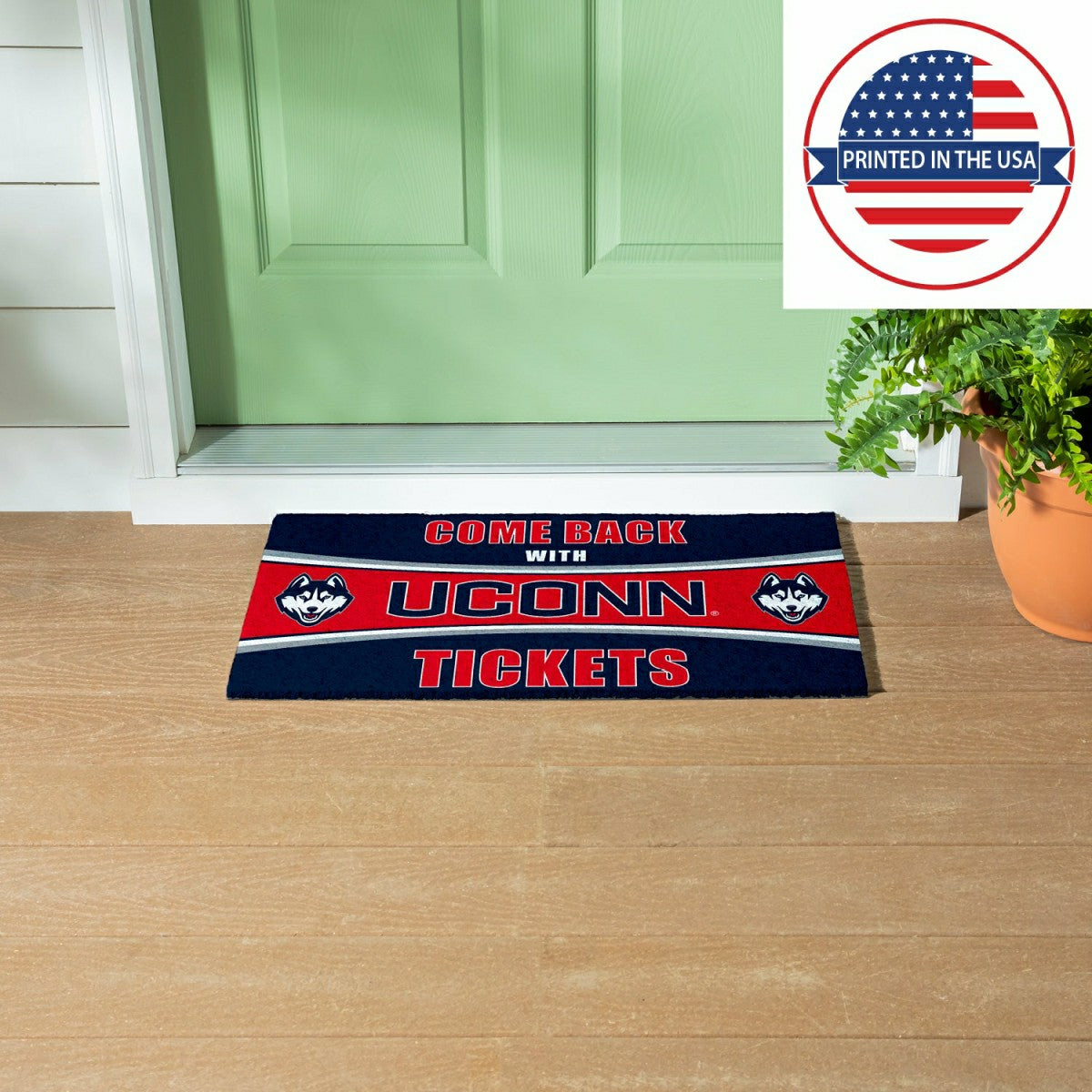 28" x 16" PVC Trapper Mat, Come Back with Tickets, Uconn, Collegiate