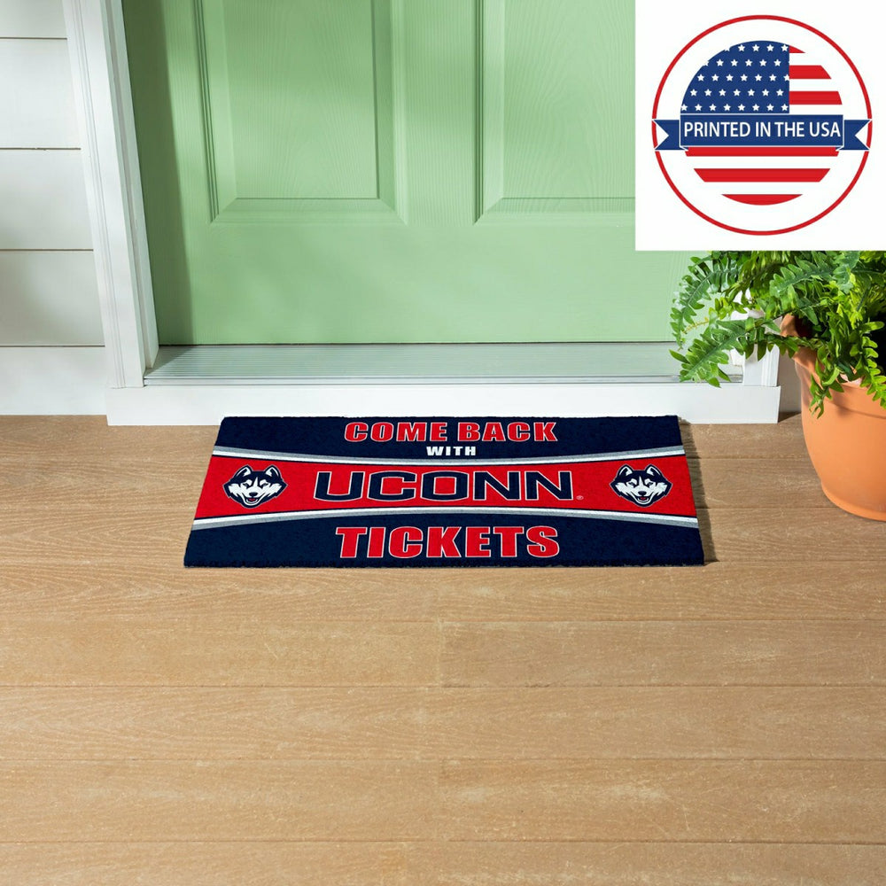 28" x 16" PVC Trapper Mat, Come Back with Tickets, Uconn, Collegiate