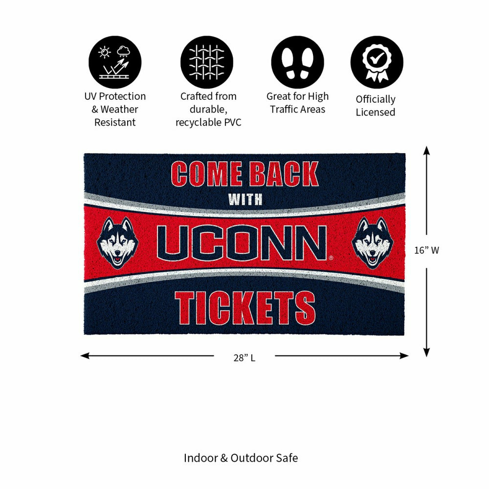 28" x 16" PVC Trapper Mat, Come Back with Tickets, Uconn, Collegiate