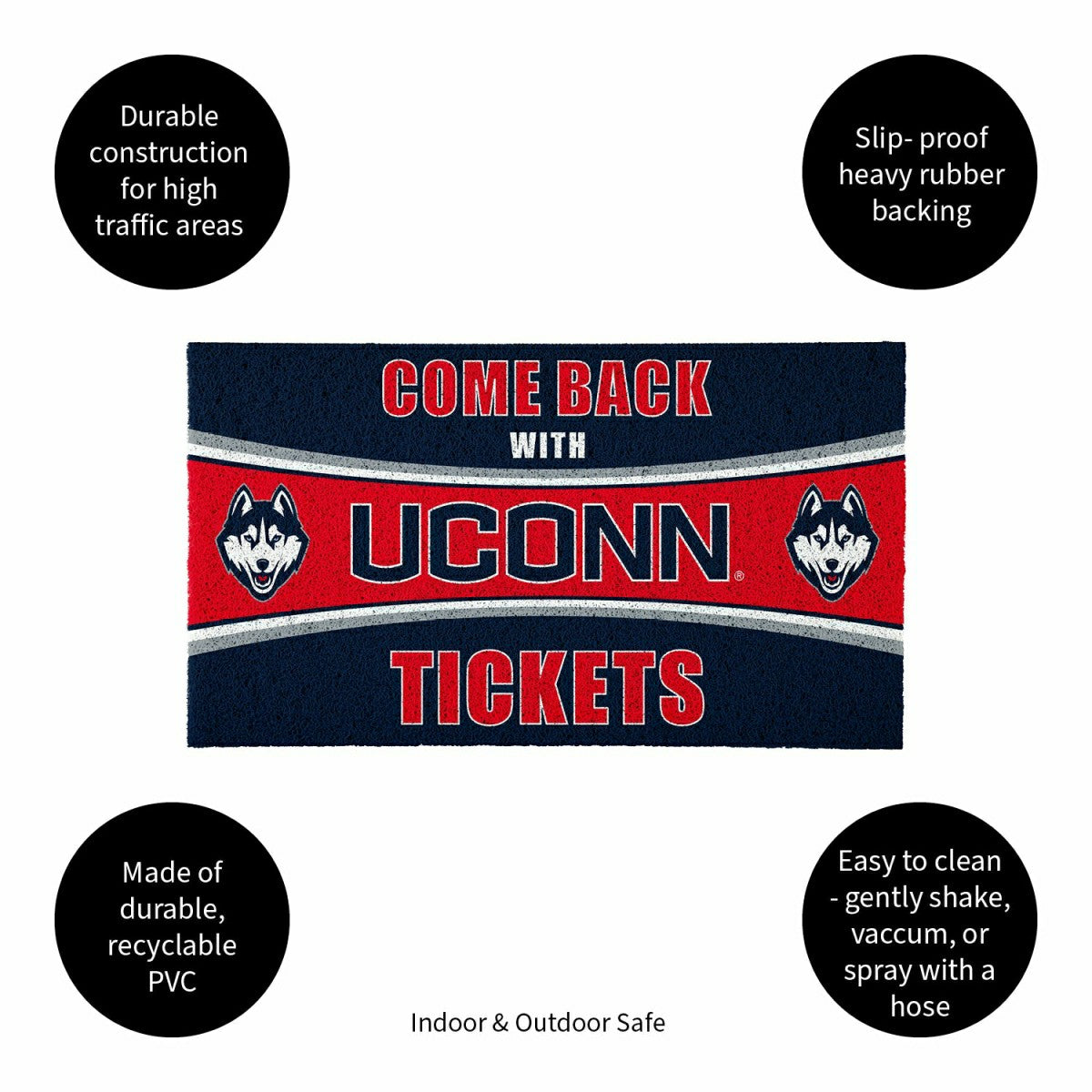 28" x 16" PVC Trapper Mat, Come Back with Tickets, Uconn, Collegiate