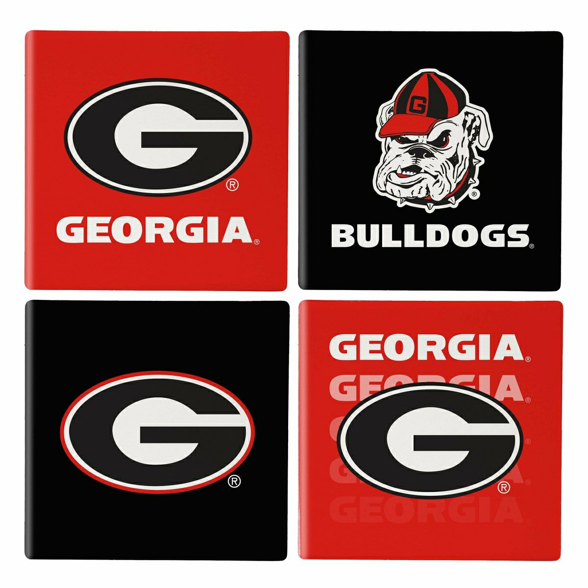 University of Georgia Ceramic Coasters Set, 4pcs with Wood Caddy, Collegiate, Home