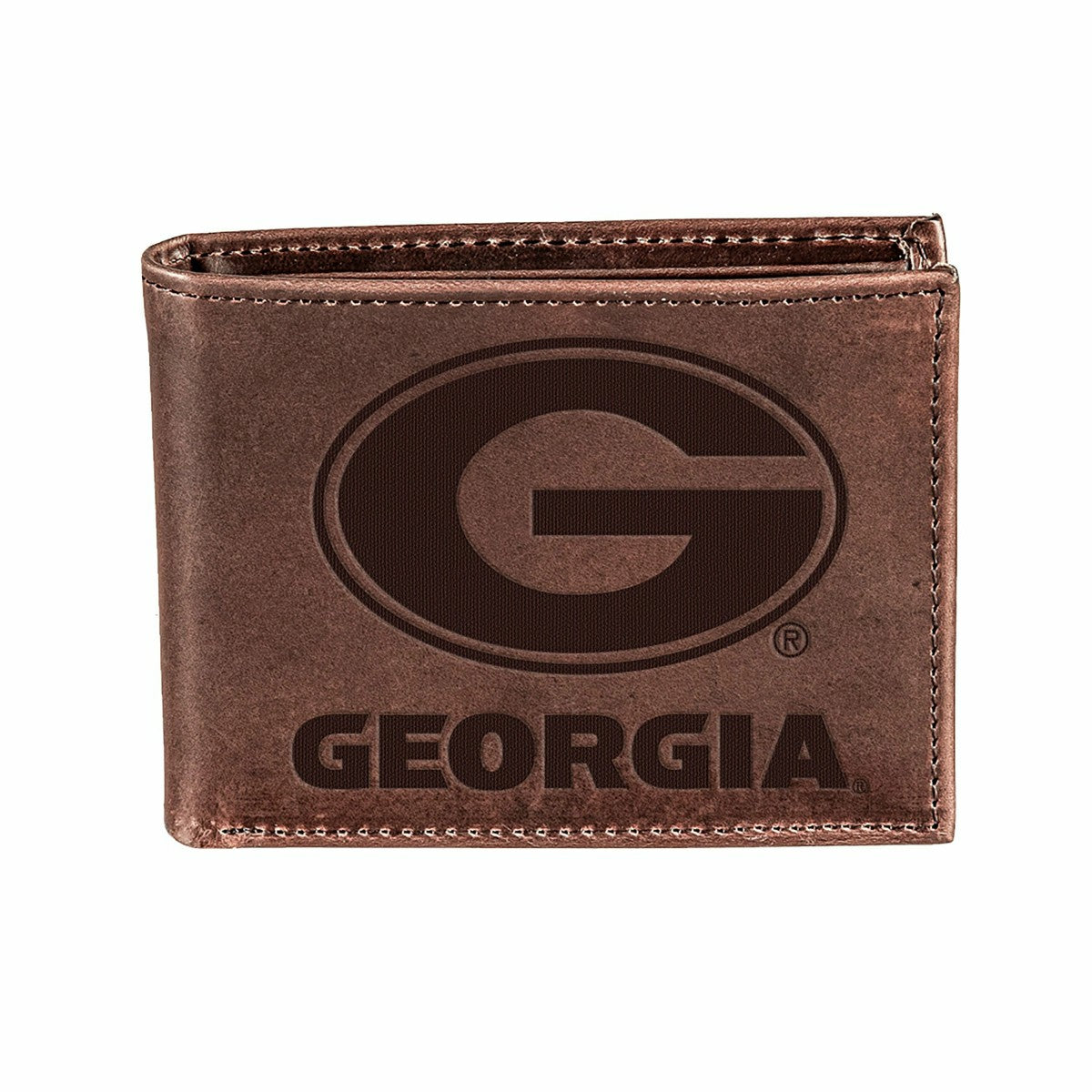 University of Georgia, Bi-Fold Wallet, Brown, CH, 100% Genuine Leather, Collegiate, Home