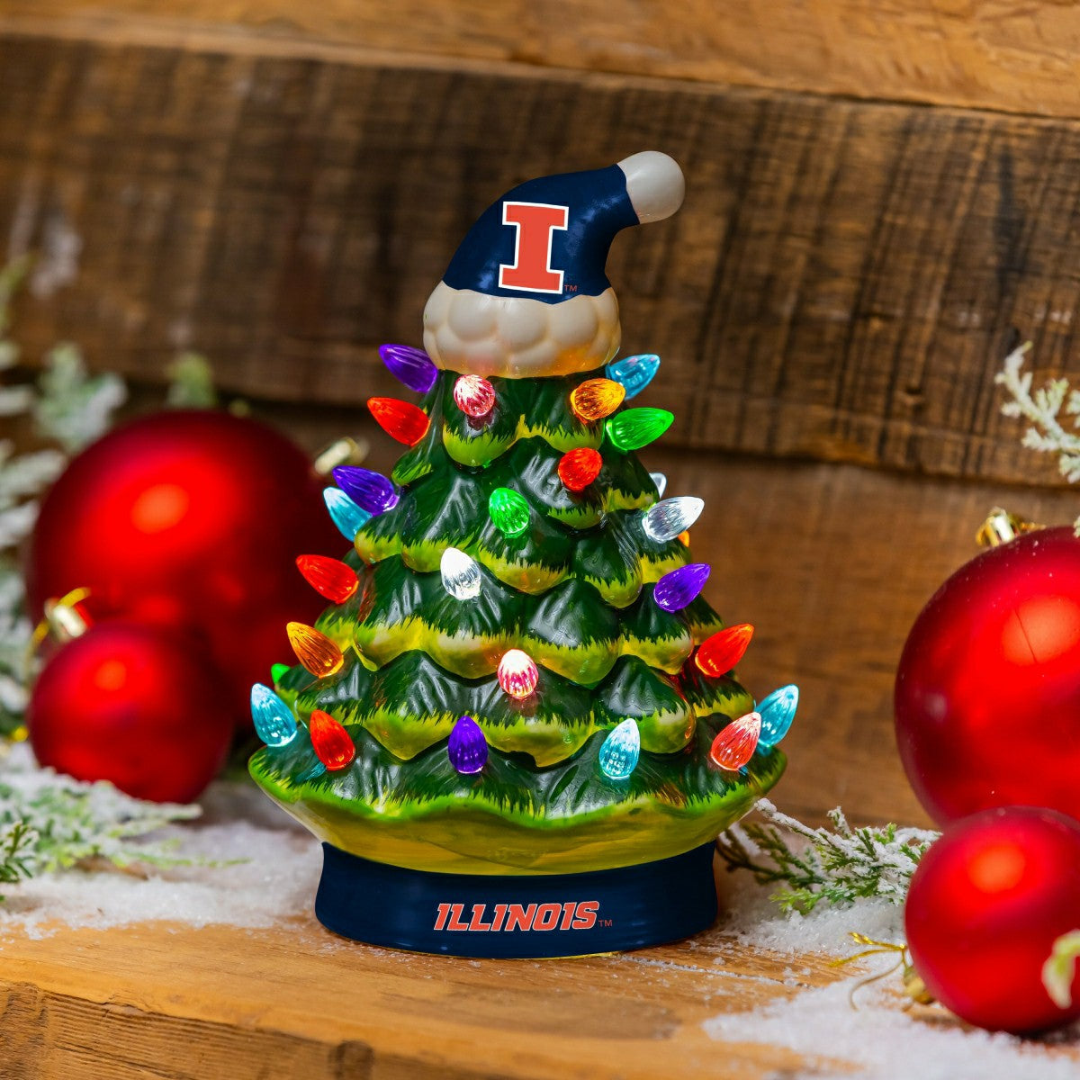 University of Illinois 8" LED Ceramic Christmas Tree, Collegiate, Home