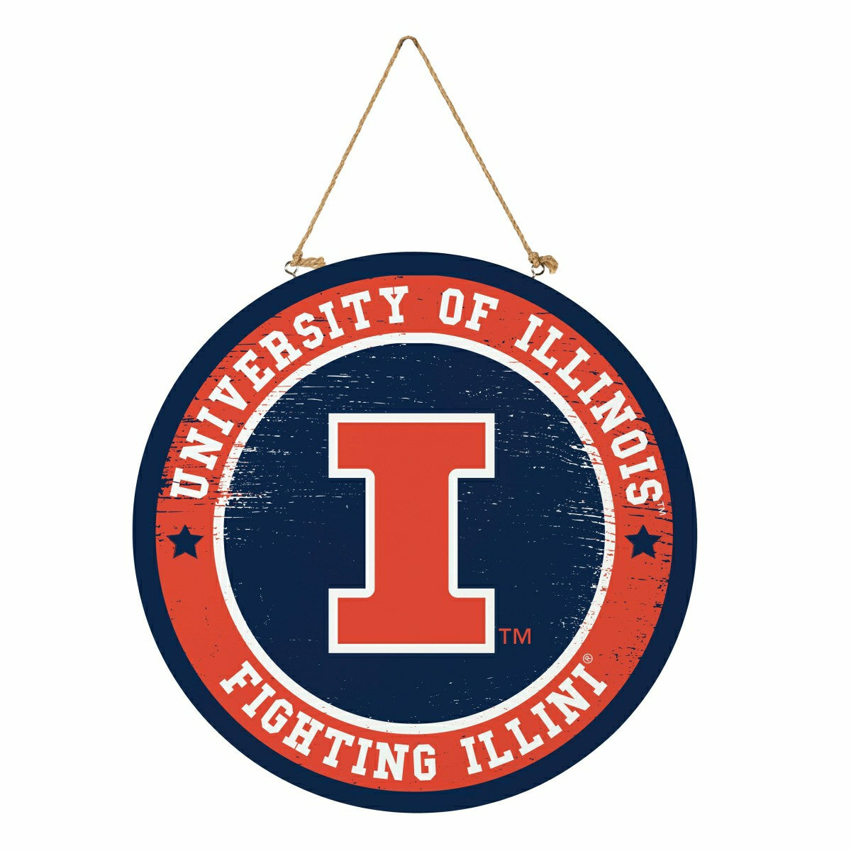 University of Illinois Round Door Décor with Hanging Rope, 18x18, Collegiate, Home