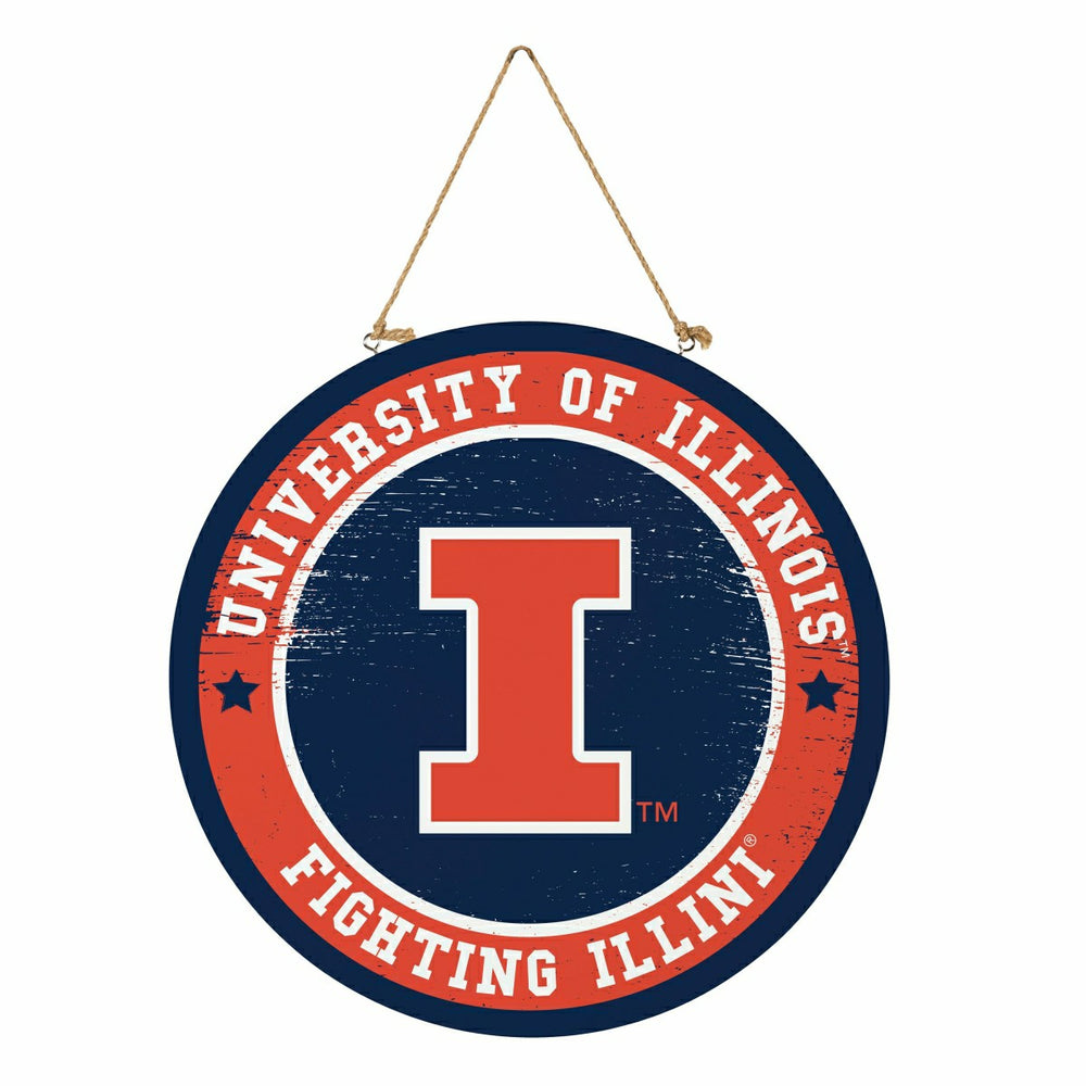 University of Illinois Round Door Décor with Hanging Rope, 18x18, Collegiate, Home