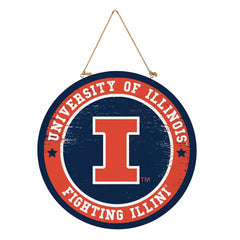 University of Illinois Round Door Décor with Hanging Rope, 18x18, Collegiate, Home