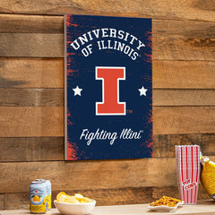University of Illinois Wood Wall Sign, 16x24, Collegiate, Home
