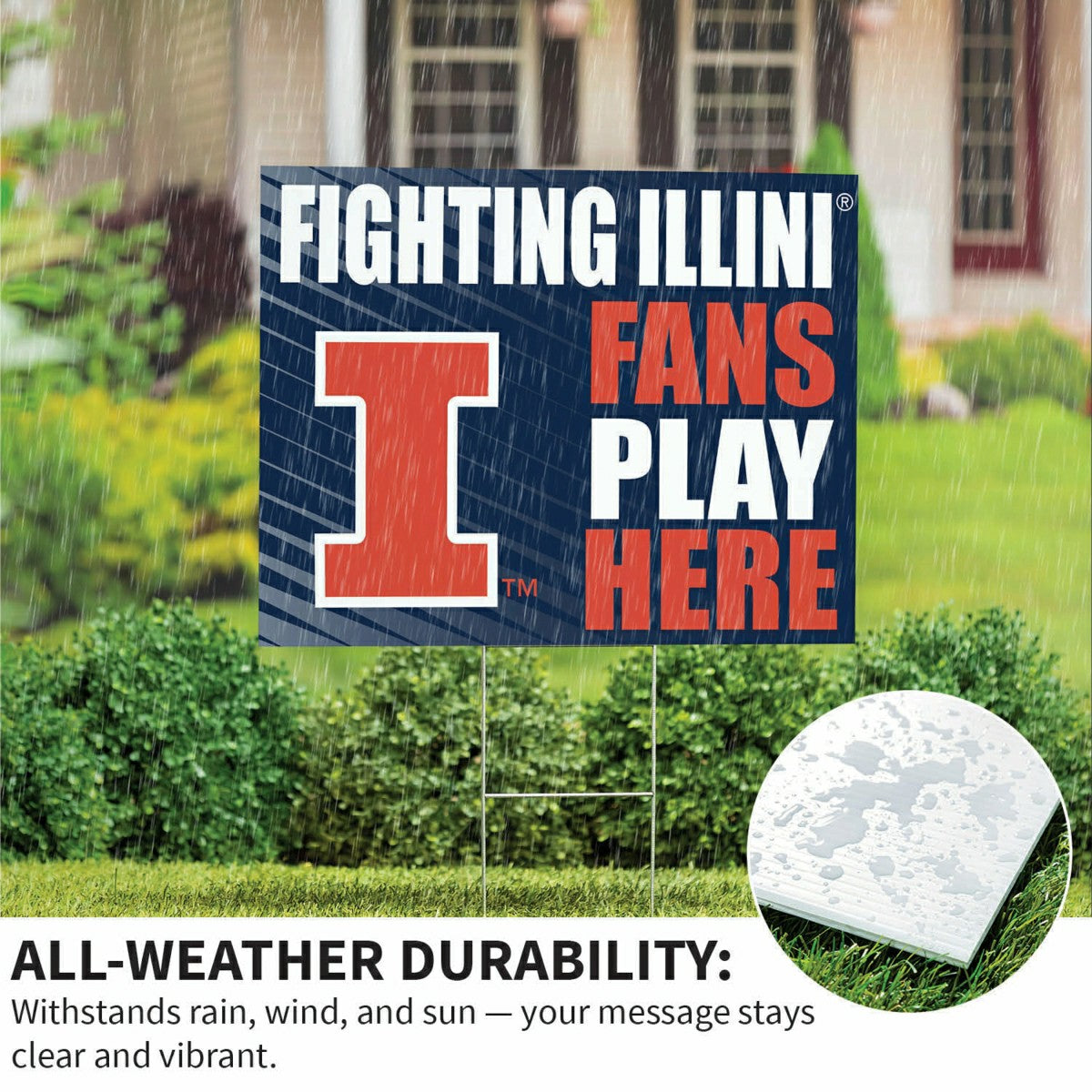 University of Illinois Coroplast Yard Sign "Fans Play Here", Collegiate, Home