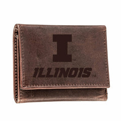 University of Illinois, Tri-Fold Wallet, Brown, CH, 100% Genuine Leath, Collegiate, Home