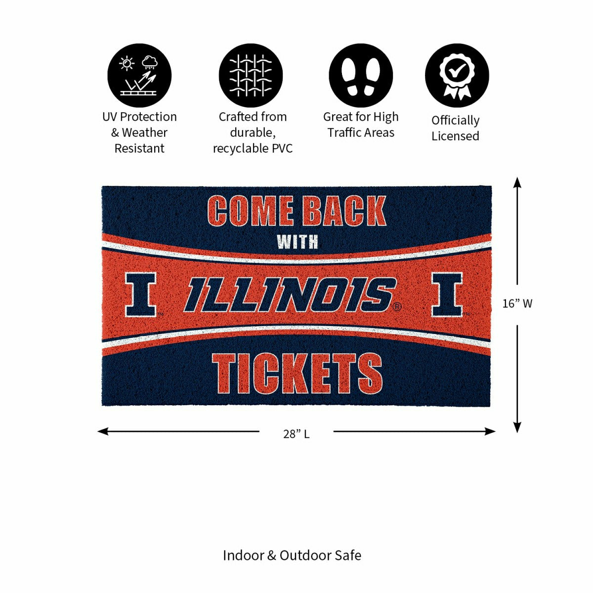 28" x 16" PVC Trapper Mat, Come Back with Tickets, University of Illin, Collegiate