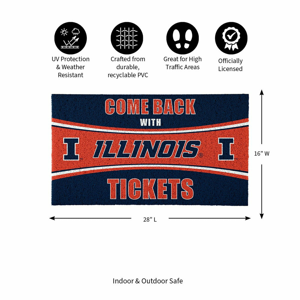 28" x 16" PVC Trapper Mat, Come Back with Tickets, University of Illin, Collegiate