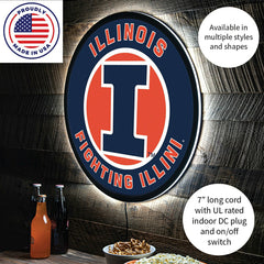 LED Wall Decor, Round, University of Illinois, Collegiate, Home