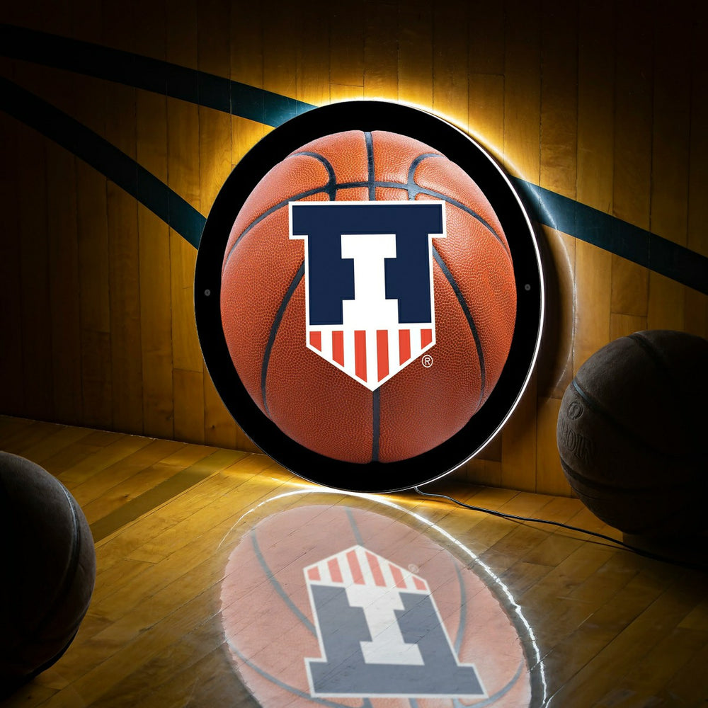 LED Wall Decor, Round, Med, Illinois, Basketball, Collegiate, Home