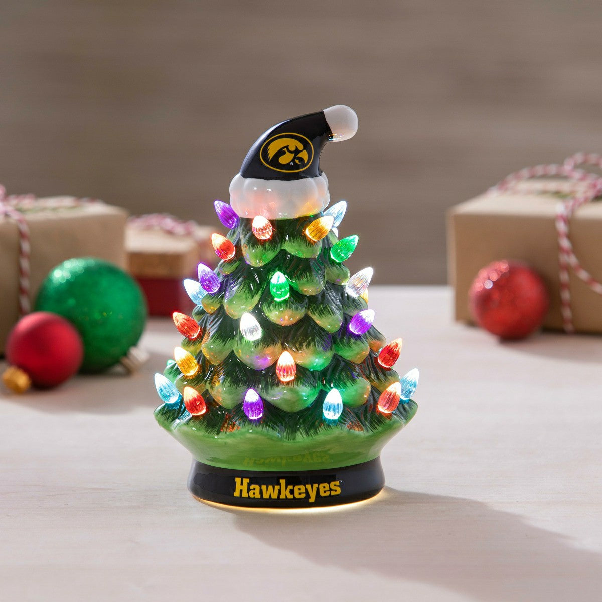 8" LED Ceramic Christmas Tree, University of Iowa, Collegiate, Home