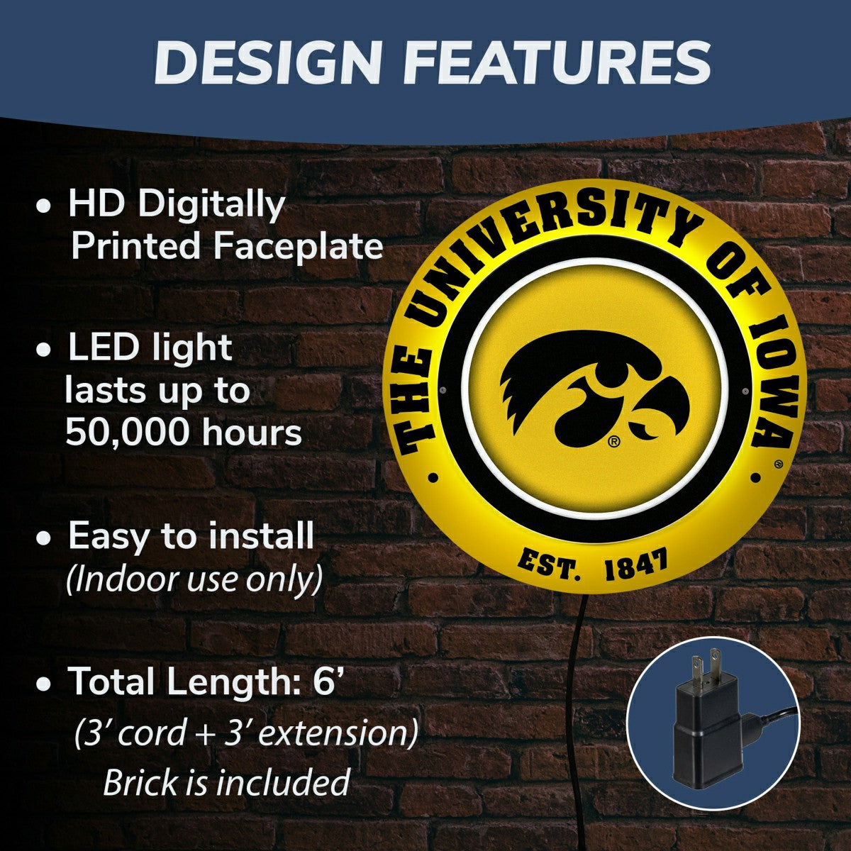 University of Iowa, Metal Lite, Round, Collegiate