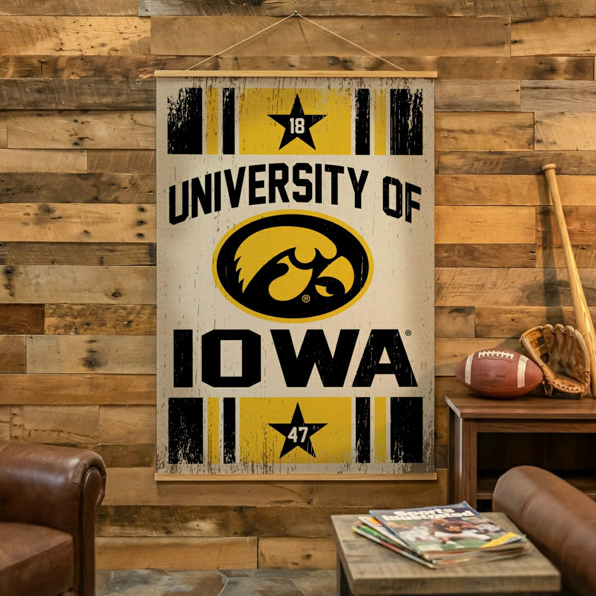 University of Iowa, Canvas Wall Tapestry, Large, 54x36, Collegiate, Home