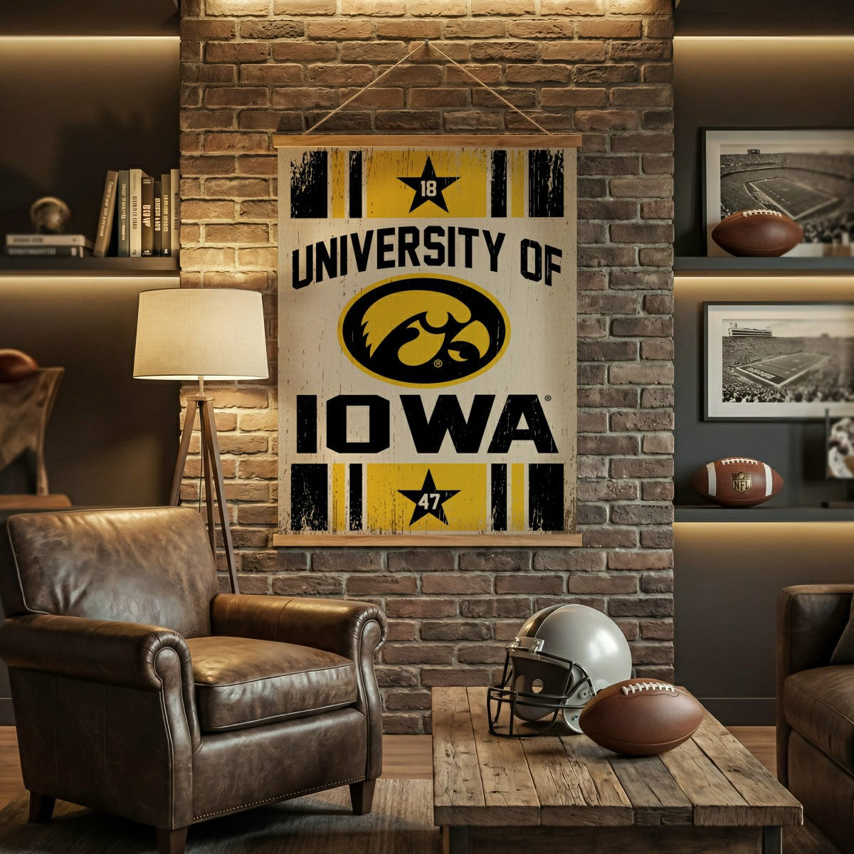 University of Iowa, Canvas Wall Tapestry, Large, 54x36, Collegiate, Home