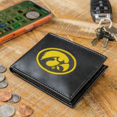 University of Iowa Black Bi-Fold Embroidered Wallet w/ RFID Blocking, Collegiate, Home