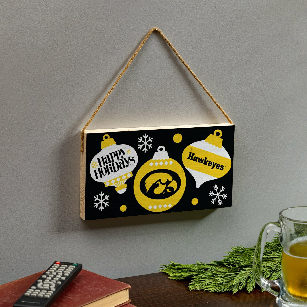 University of Iowa Holiday Wood Wall Sign, 6x11, Collegiate, Home