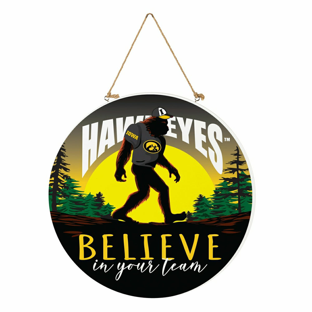 University of Iowa Bigfoot Round Door Décor with Hanging Rope, 18x18, Collegiate, Home
