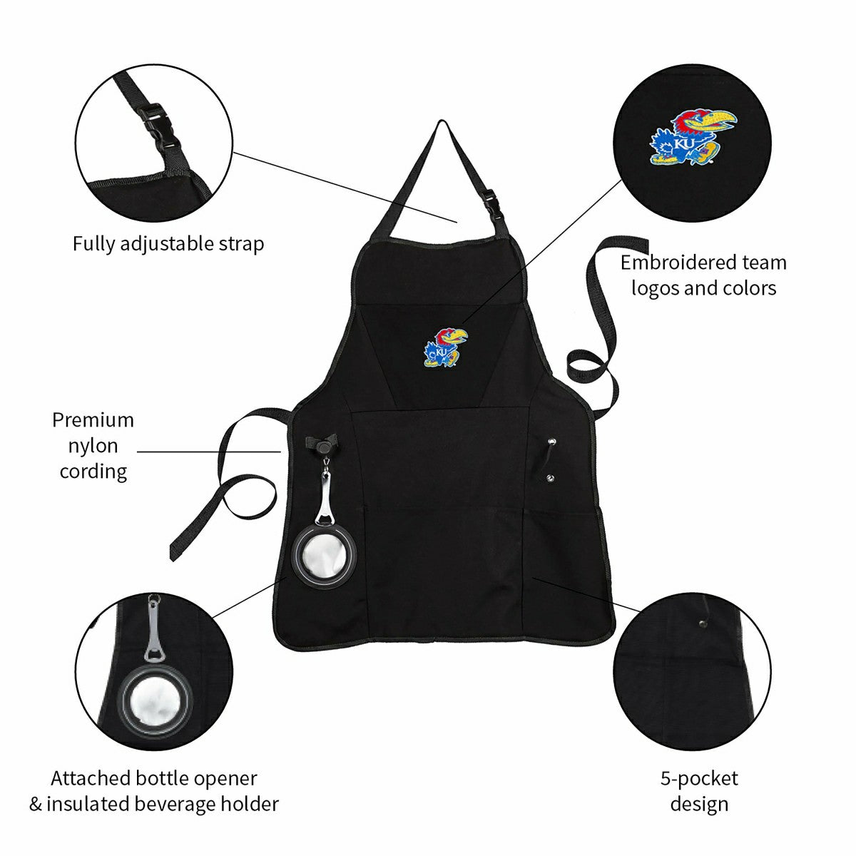 Grill Apron, Black, University of Kansas, Collegiate, Home