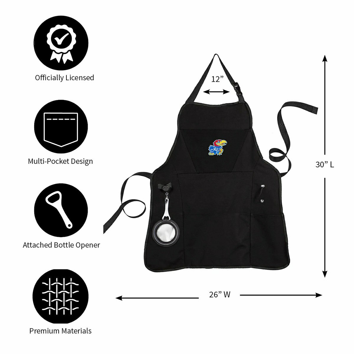 Grill Apron, Black, University of Kansas, Collegiate, Home