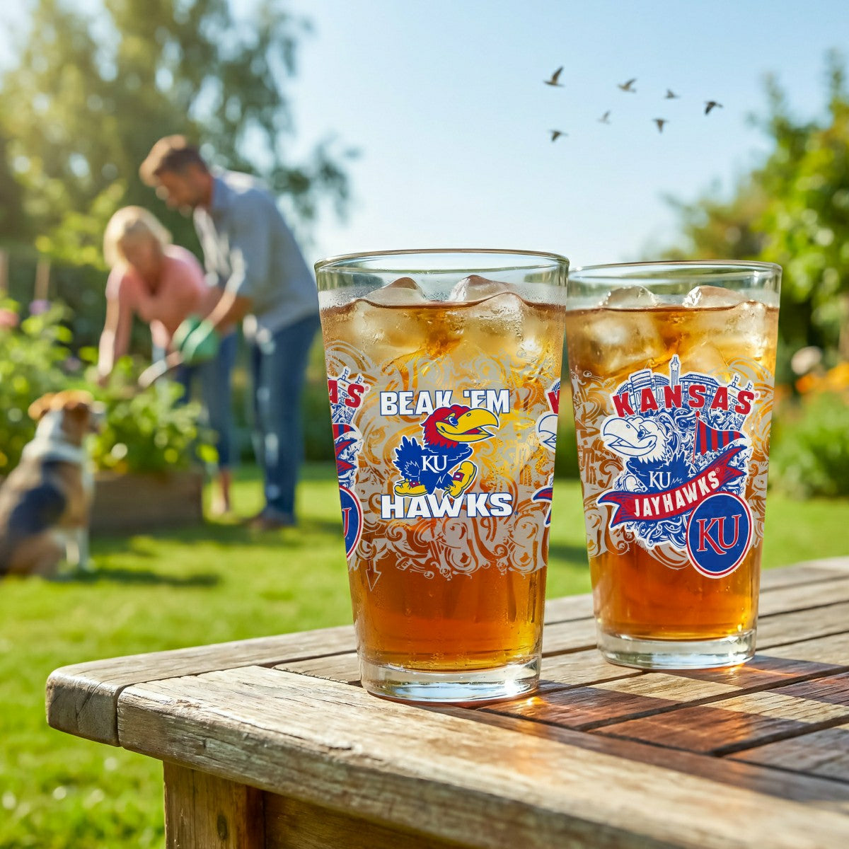 University of Kansas 16oz Glass pint, Set of 2, Collegiate, Home