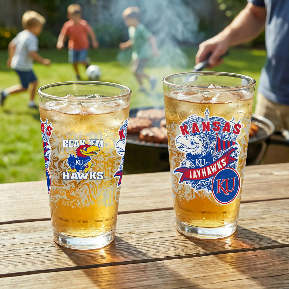 University of Kansas 16oz Glass pint, Set of 2, Collegiate, Home