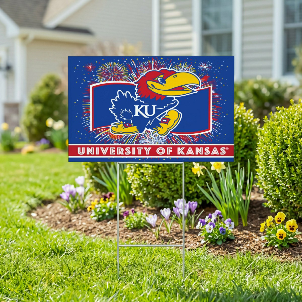 University of Kansas Yard Sign, Patriotic, Collegiate, Home