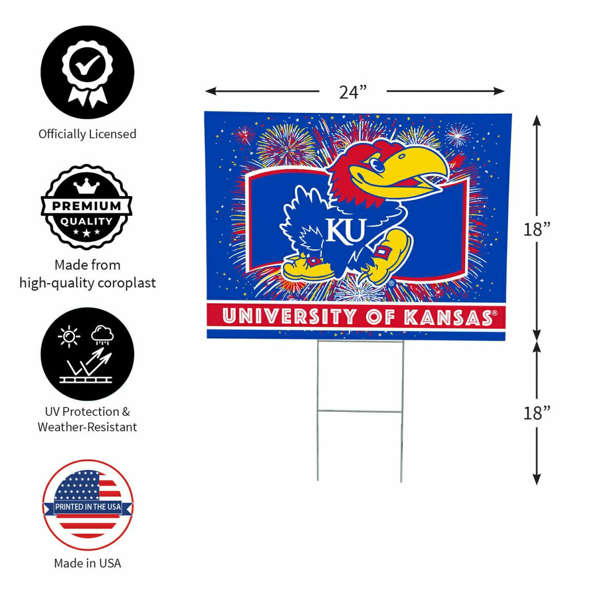 University of Kansas Yard Sign, Patriotic, Collegiate, Home