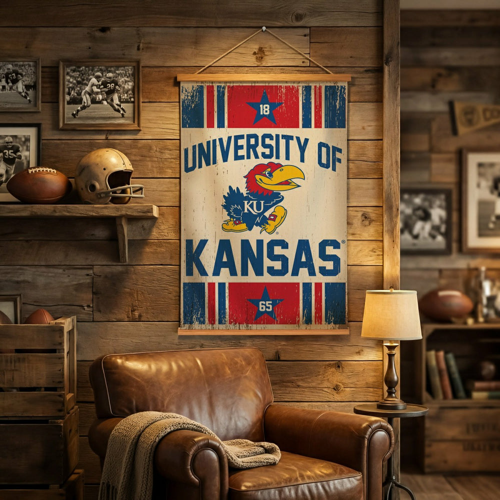 University of Kansas, Canvas Wall Tapestry, Medium, 36x24, Collegiate, Home