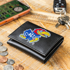 University of Kansas Black Tri-Fold Embroidered Wallet w/ RFID Blocking, Collegiate, Home