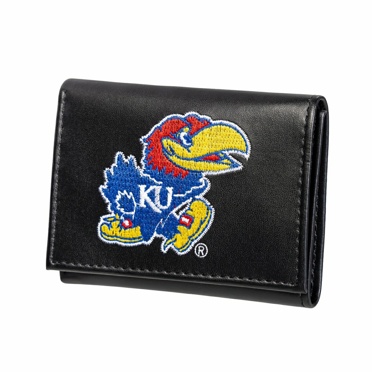 University of Kansas Black Tri-Fold Embroidered Wallet w/ RFID Blocking, Collegiate, Home