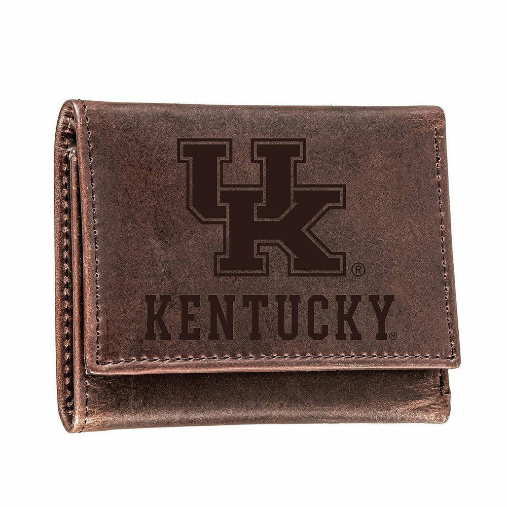 University of Kentucky, Tri-Fold Wallet, Brown, CH, 100% Genuine Leath, Collegiate, Home