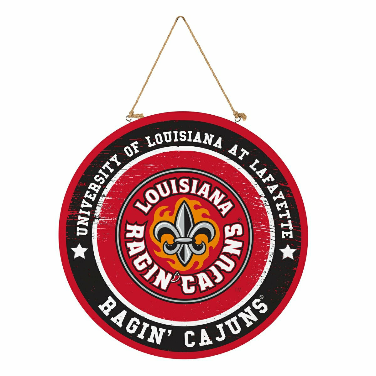 Louisiana at Lafayette University Round Door Décor with Hanging Rope, 18x18, Collegiate, Home
