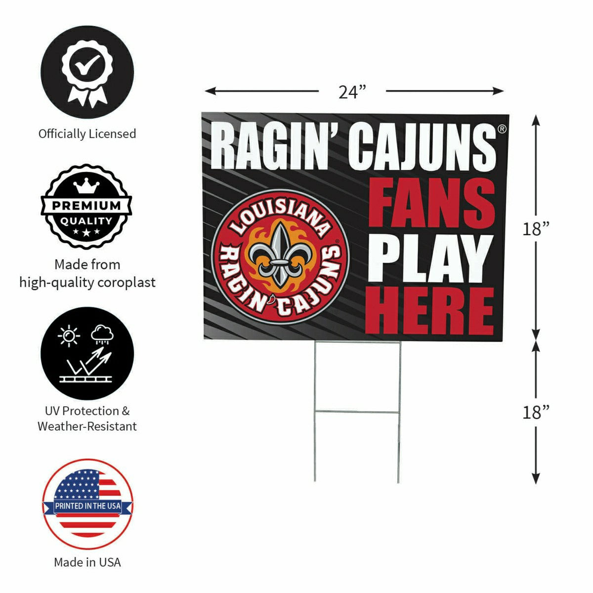 Louisiana at Lafayette University Coroplast Yard Sign "Fans Play Here", Collegiate, Home