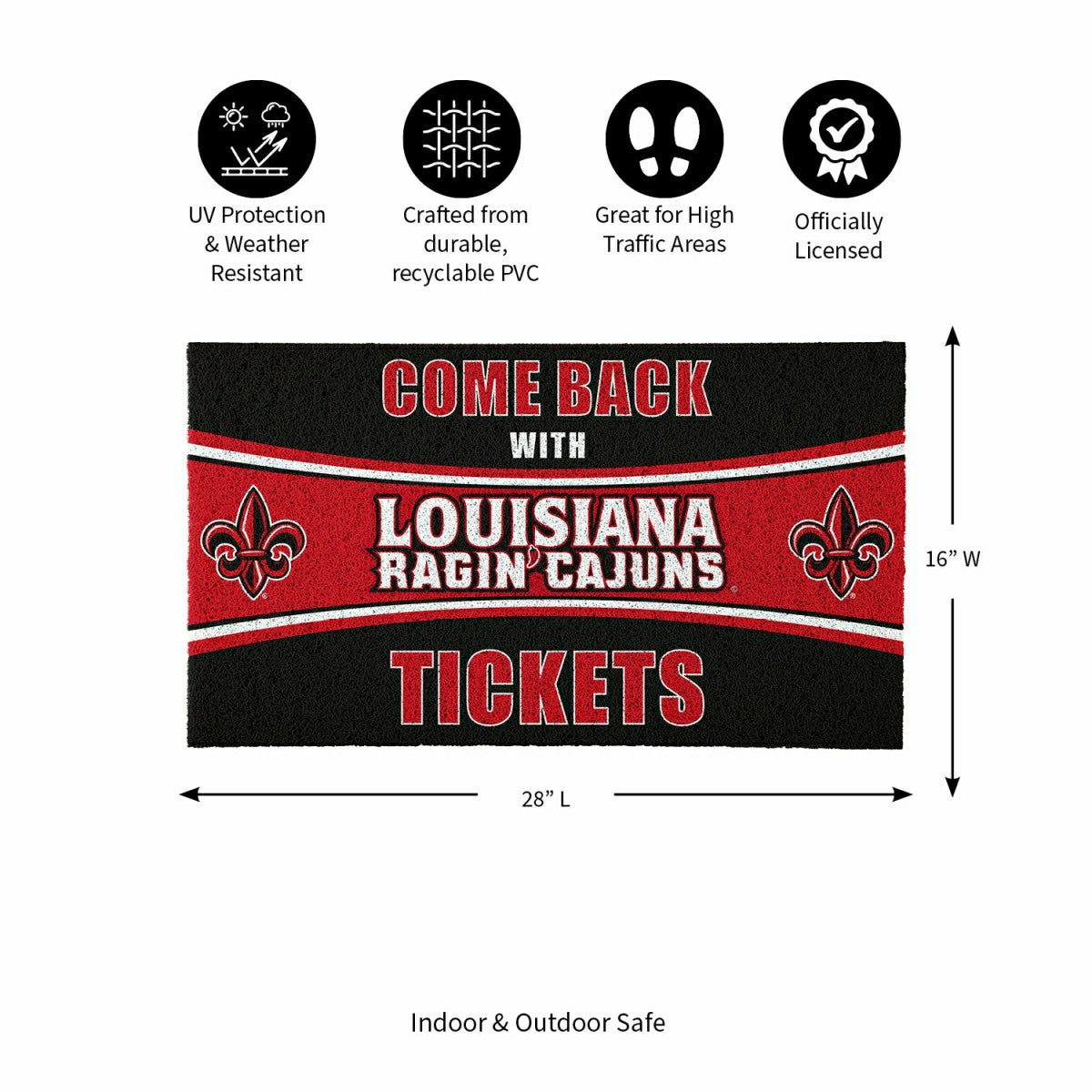 28" x 16" PVC Trapper Mat, Come Back with Tickets, University of Louis, Collegiate