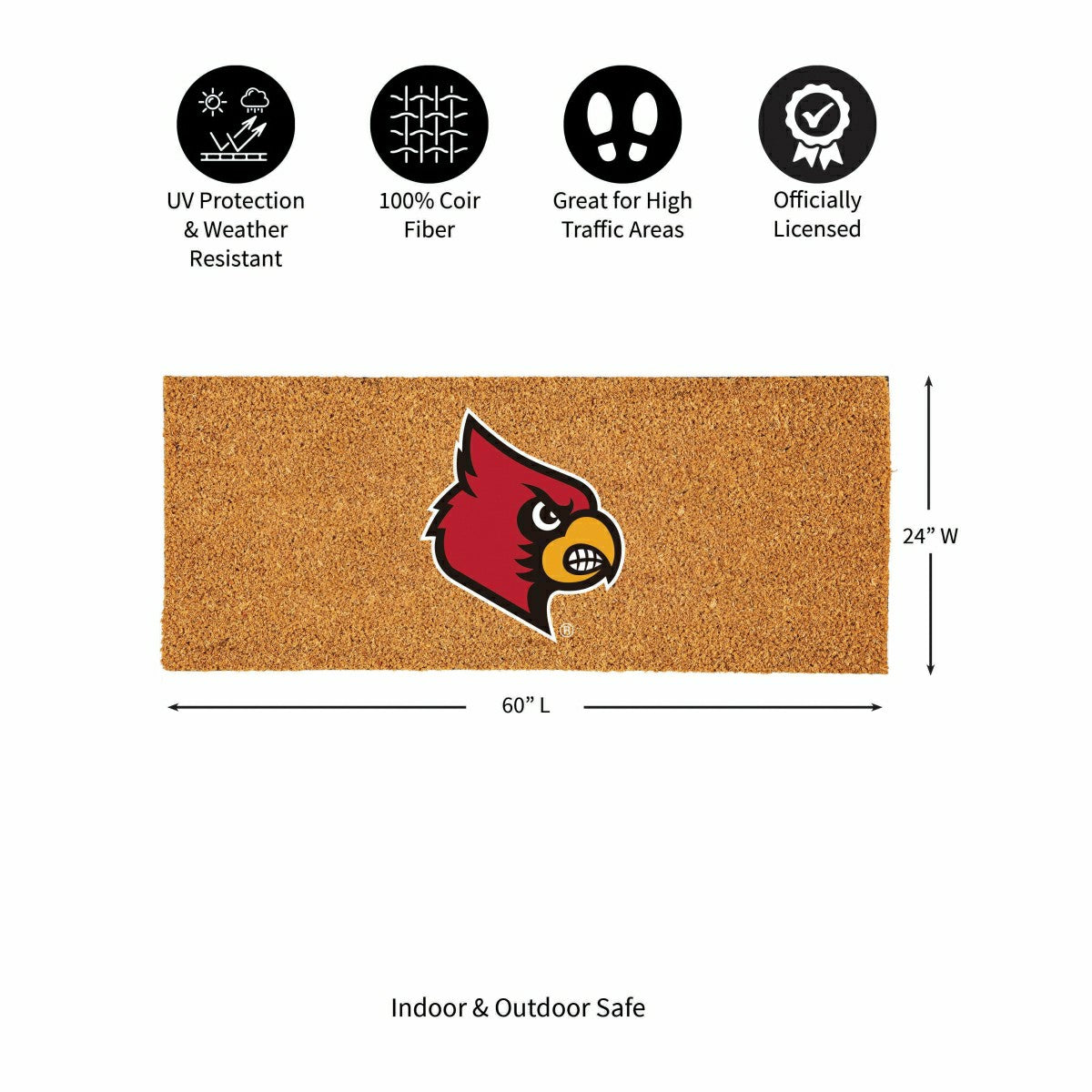 University of Louisville Extra Large Full Color Coir Mat, 60"x24", Collegiate
