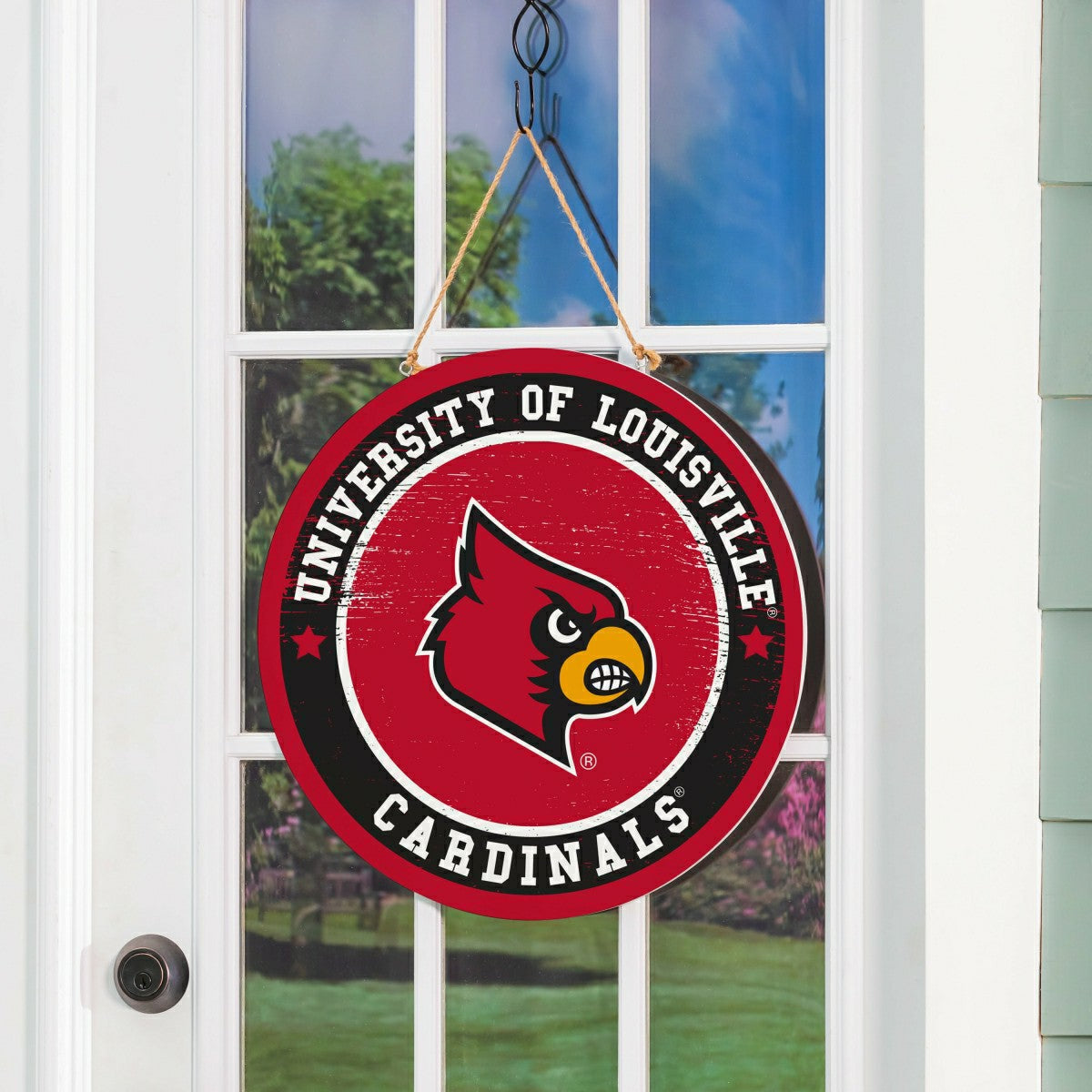 University of Louisville Round Door Décor with Hanging Rope, 18x18, Collegiate, Home