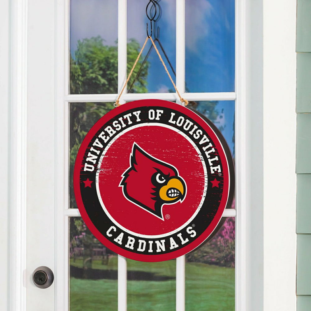 University of Louisville Round Door Décor with Hanging Rope, 18x18, Collegiate, Home