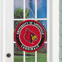 University of Louisville Round Door Décor with Hanging Rope, 18x18, Collegiate, Home