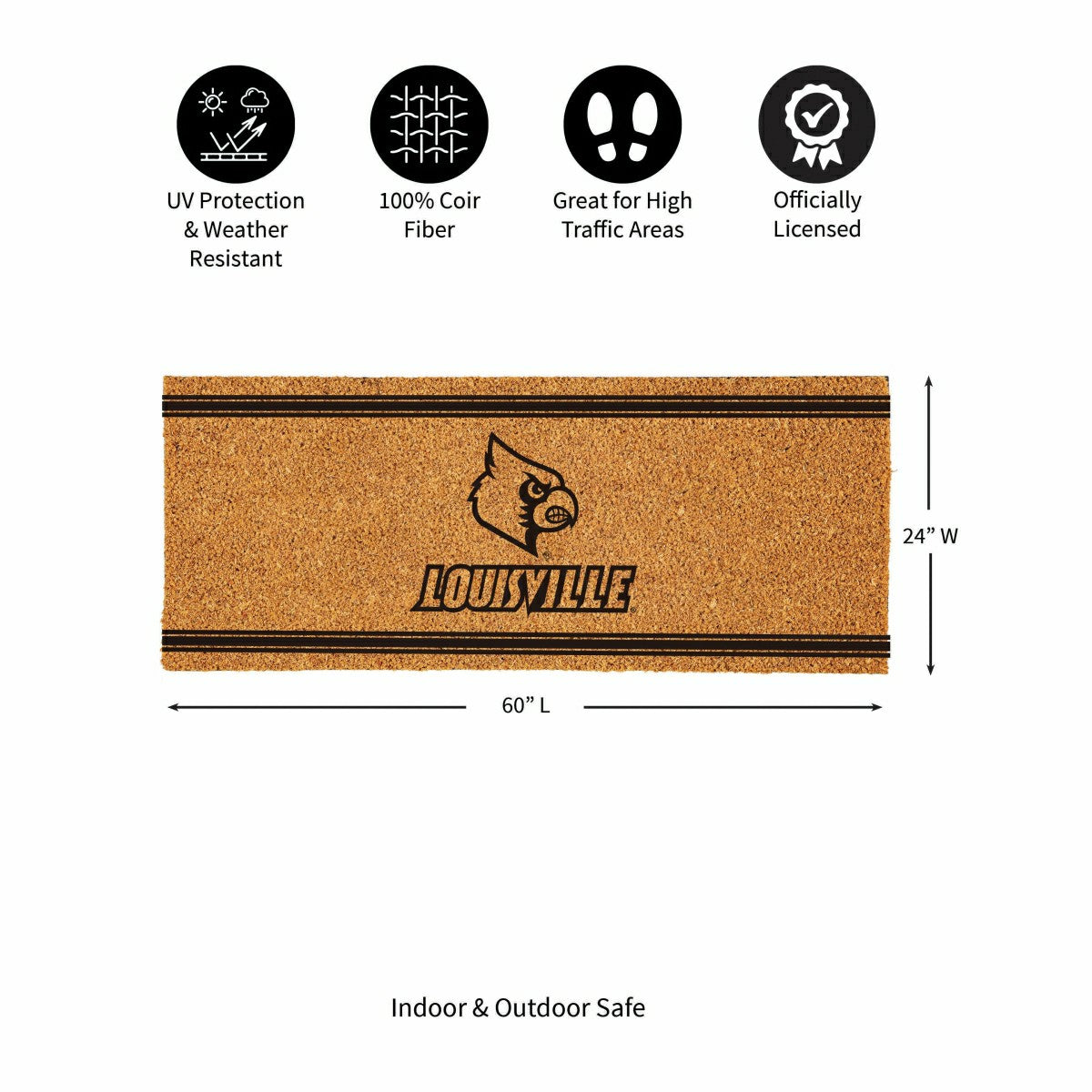 University of Louisville Extra Large One Color Coir Mat, 60"x24", Collegiate