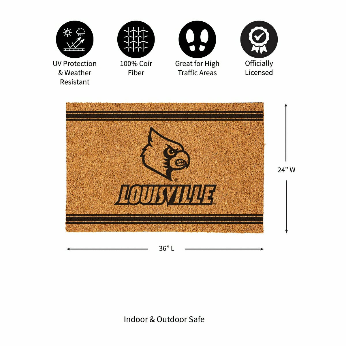 University of Louisville Large One Color Coir Mat, 36"x24", Collegiate