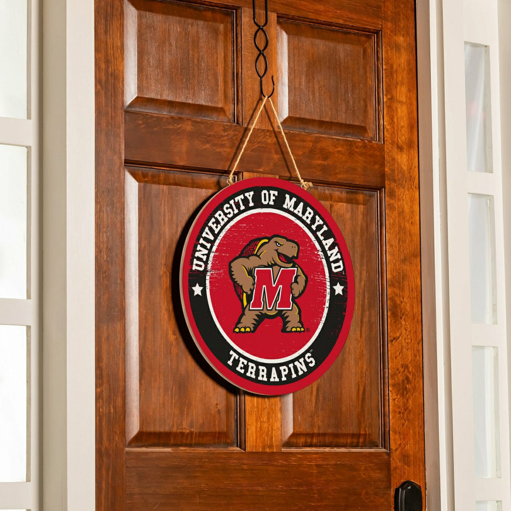 University of Maryland Round Door Décor with Hanging Rope, 18x18, Collegiate, Home