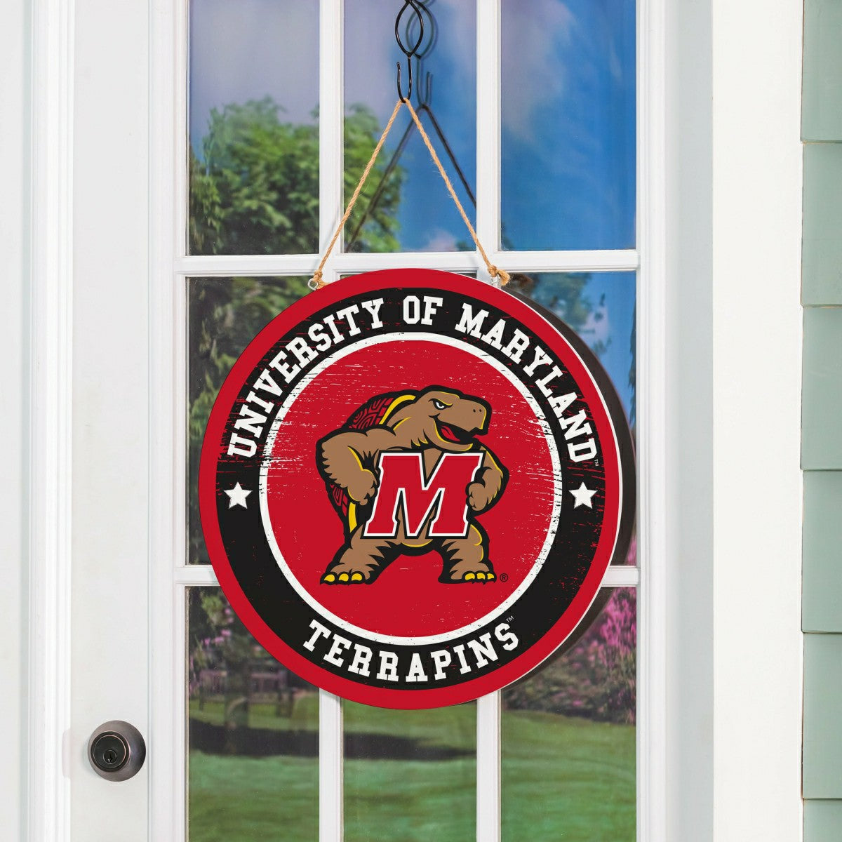 University of Maryland Round Door Décor with Hanging Rope, 18x18, Collegiate, Home
