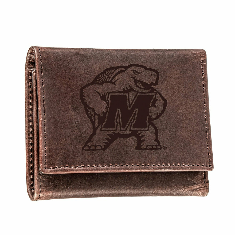 University of Maryland, Tri-Fold Wallet, Brown, CH, 100% Genuine Leath, Collegiate, Home