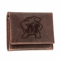 University of Maryland, Tri-Fold Wallet, Brown, CH, 100% Genuine Leath, Collegiate, Home