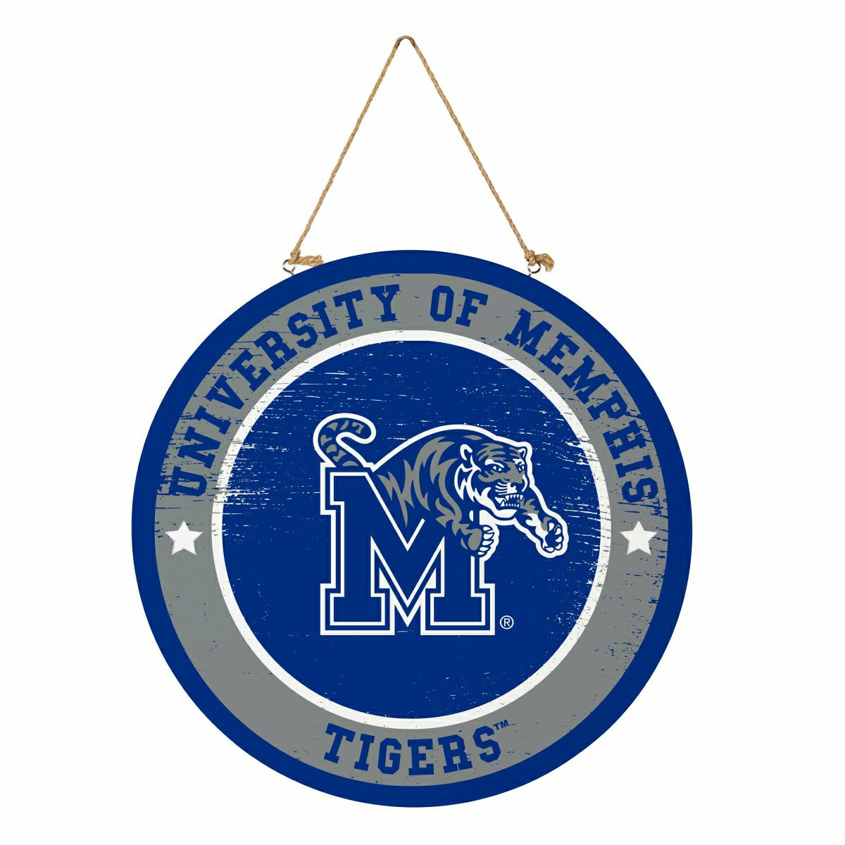 University of Memphis Round Door Décor with Hanging Rope, 18x18, Collegiate, Home